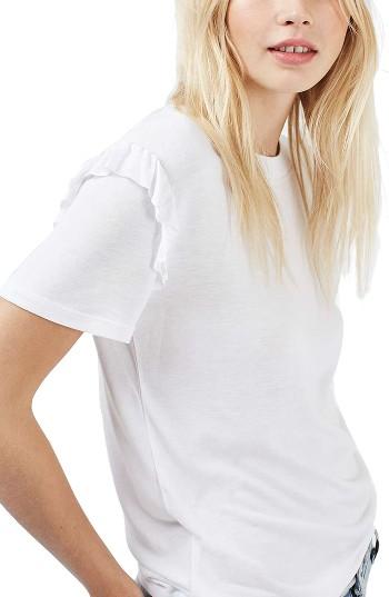 Women's Topshop Frill Sleeve Tee Us (fits Like 0) - White