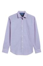 Men's Bugatchi Shaped Fit Grid Print Sport Shirt, Size - Pink