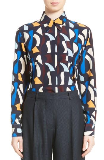 Women's Victoria Beckham Print Crepe De Chine Shirt Us / 10 Uk - Blue