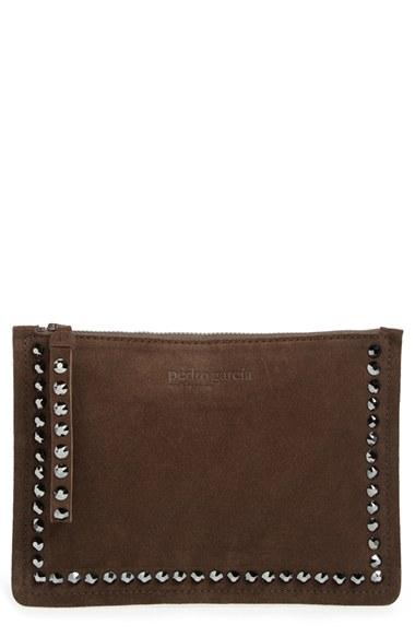 Pedro Garcia Swarovski Crystal Studded Suede Wristlet - Grey