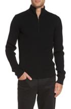 Men's Vince Ribbed Quarter Zip Mock Neck Sweater, Size - Black