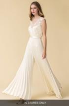 Women's Caroline Devillo 'audrey' Pleat Wide Leg Silk Jumpsuit, Size - Ivory