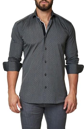 Men's Maceoo Trim Fit Dot Print Sport Shirt (m) - Black