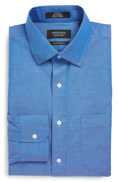 Men's Nordstrom Men's Shop Traditional Fit Non-iron Solid Dress Shirt 35 - Blue