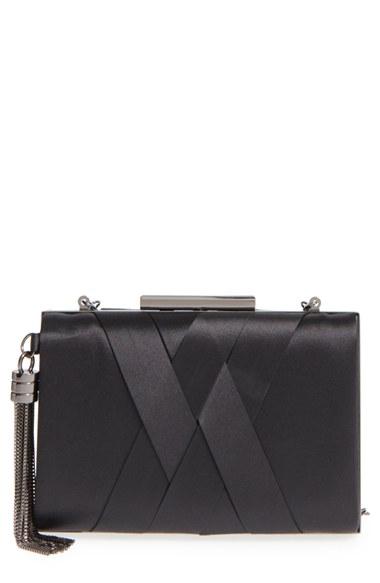 Sondra Roberts Chain Tassel Woven Satin Box Clutch -