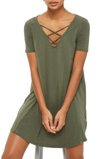 Women's Topshop Lattice Jersey Swing Dress Us (fits Like 0-2) - Green