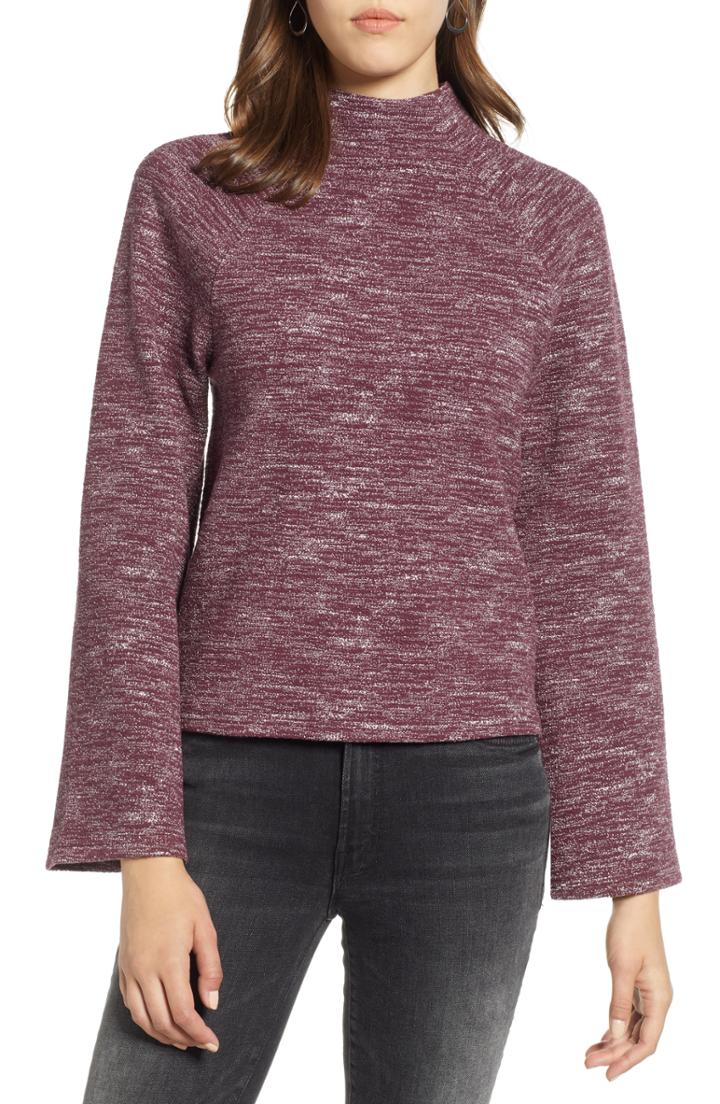 Women's Halogen Bell Sleeve Ponte Top - Burgundy