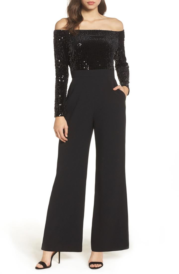 Women's Eliza J Off The Shoulder Wide Leg Jumpsuit (similar To 14w) - Black