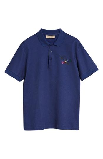 Men's Burberry Burnton Multi Logo Polo, Size - Blue