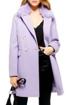 Women's Topshop Naomi Faux Fur Collar Coat Us (fits Like 14) - Purple