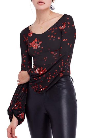 Women's Free People To The Tropics Blouson Sleeve Top - Black