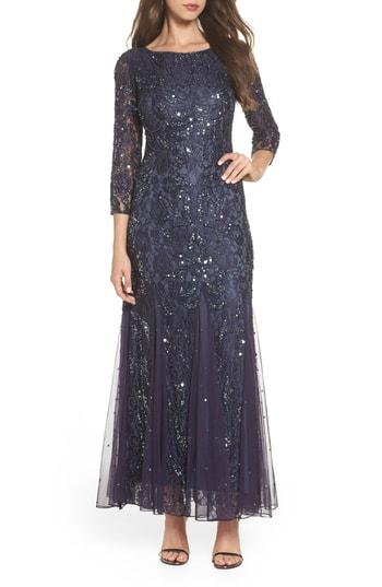 Women's Pisarro Nights Beaded Lace Gown - Grey