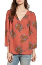 Women's Hinge Print V-neck Top, Size - Coral
