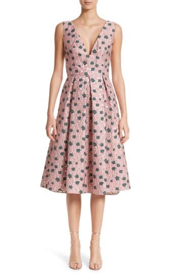 Women's Lela Rose Floral Matelasse A-line Dress - Red