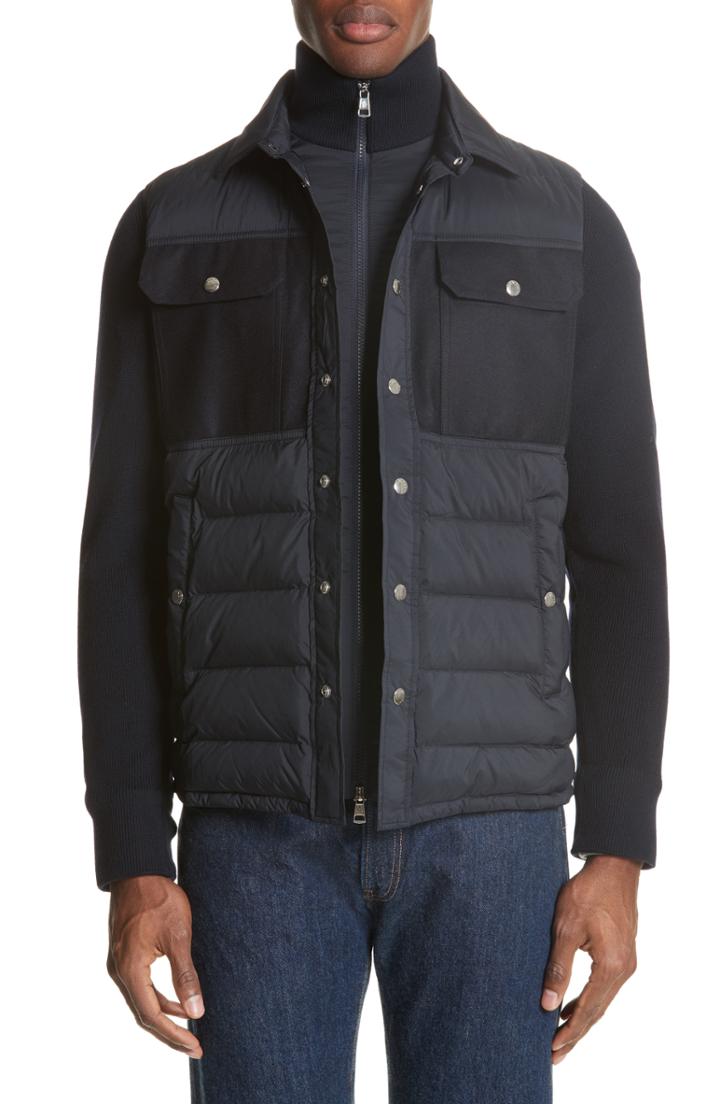 Men's Moncler Maglione Two-tone Down Jacket - Blue