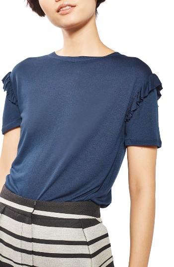 Women's Topshop Frill Sleeve Tee Us (fits Like 0-2) - Blue