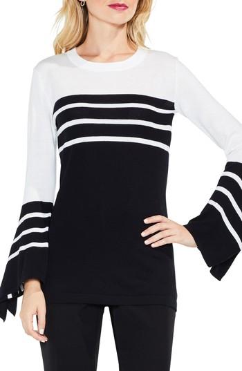 Women's Vince Camuto Handkerchief Sleeve Stripe Sweater, Size - Black