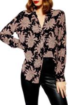 Women's Topshop Paisley Front Button Shirt Us (fits Like 0) - Black