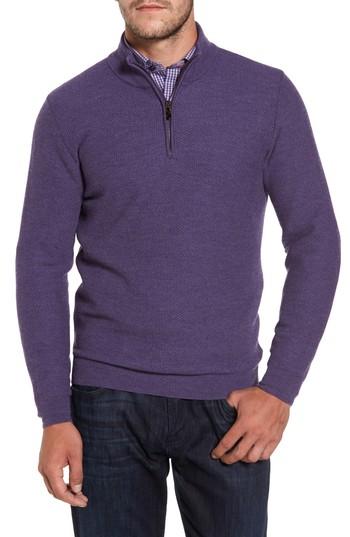 Men's David Donahue Honeycomb Quarter Zip Sweater, Size - Purple