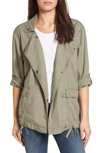 Petite Women's Caslon Roll Sleeve Utility Jacket, Size P - Green