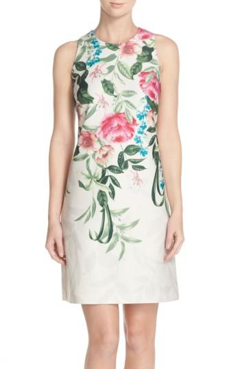 Women's Eliza J Placed Floral Print Stretch A-line Dress - Green