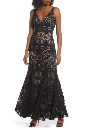 Women's Xscape Lace V-neck Gown - Black