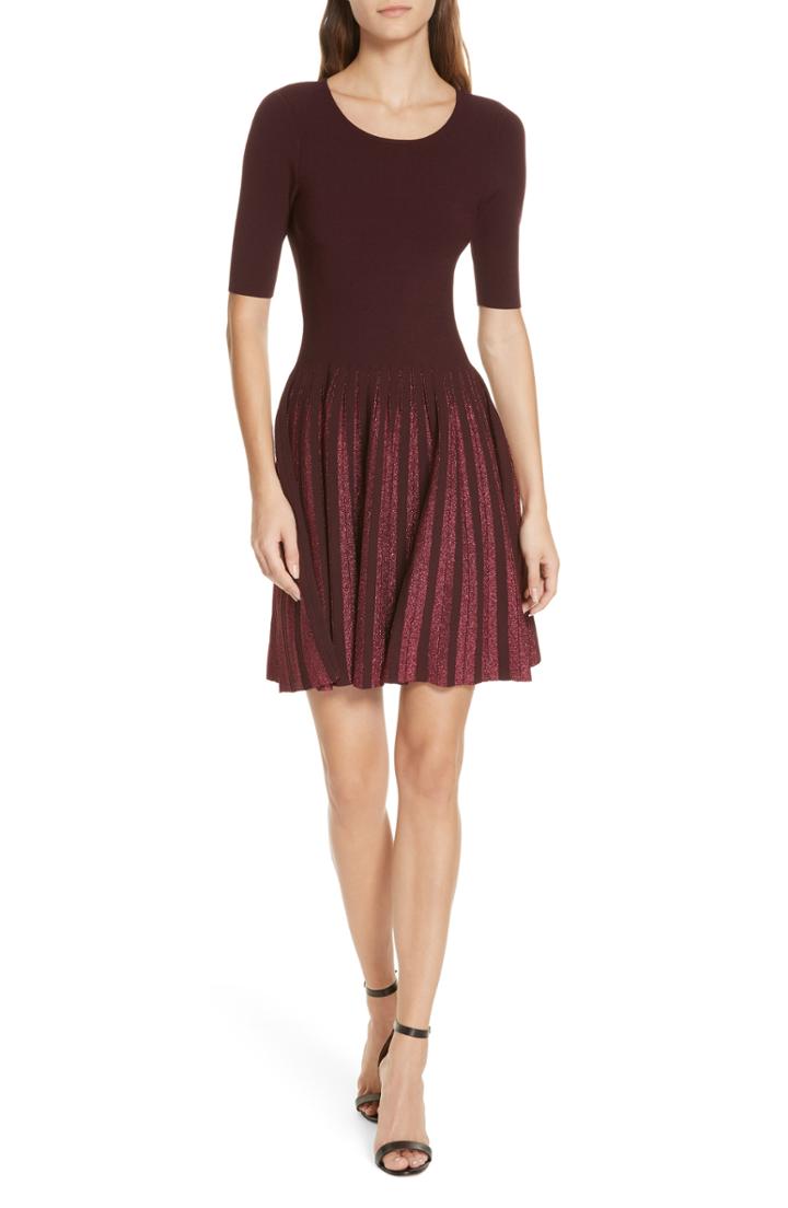 Women's Milly Metallic Pleat Fit & Flare Dress - Blue