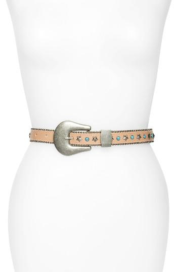 Women's B-low The Belt Stella Embellished Leather Belt - Almond/antique Nickel