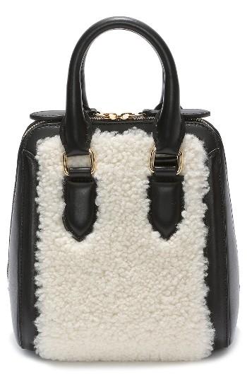 Alexander Mcqueen Small Heroine Genuine Shearling & Calfskin Satchel - White