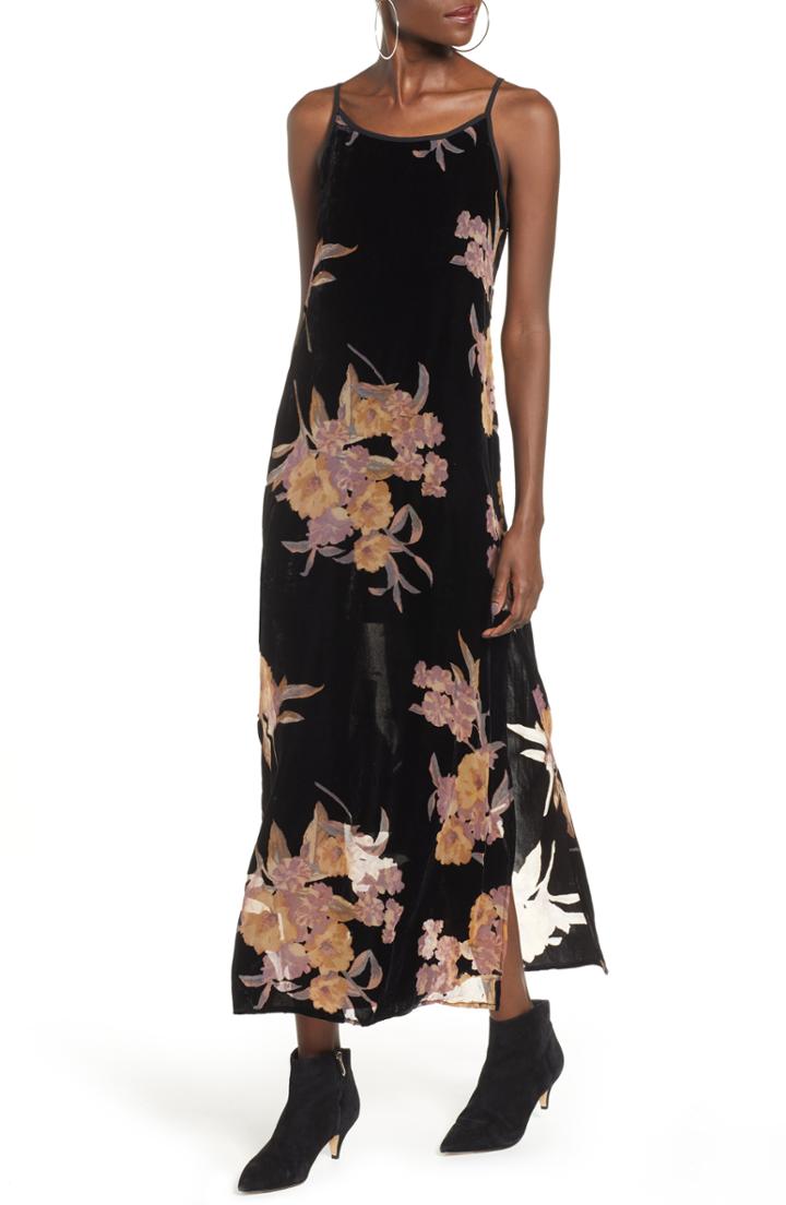Women's Band Of Gypsies Mallorey Floral Print Velvet Dress - Black