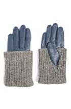 Women's Topshop Wool-blend Cuff Genuine Leather Gloves - Blue
