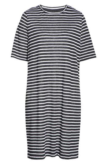 Women's Eileen Fisher Stripe Organic Linen Knit Shift Dress, Size - Black