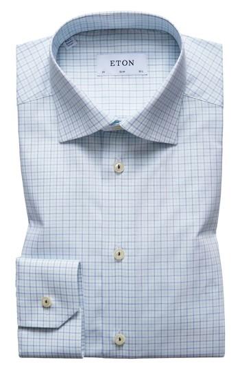 Men's Eton Slim Fit Check Dress Shirt - Green