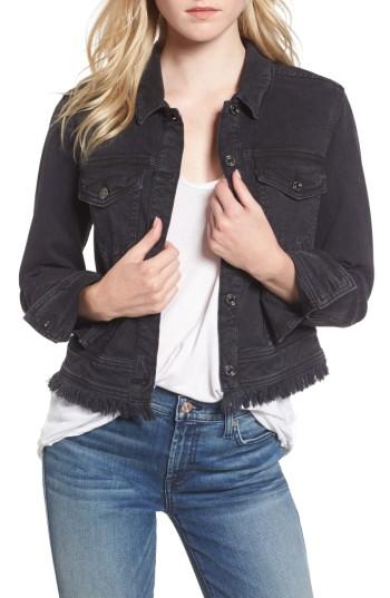 Women's 7 For All Mankind Embellished Boyfriend Denim Jacket - Black