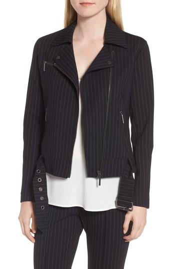 Women's Kenneth Cole New York Pinstripe Moto Jacket
