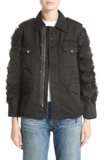 Women's Tu Es Mon Tresor Tulle Flower Field Jacket Us / 38 Fr - Black