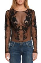 Women's Willow & Clay Embellished Mesh Bodysuit, Size - Black