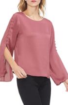 Petite Women's Vince Camuto Button Bell Sleeve Hammer Satin Top P - Pink