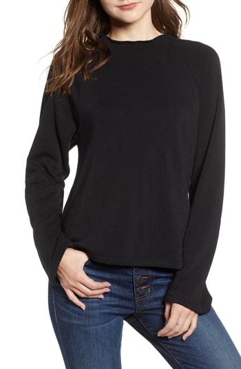 Women's Bp. Lettuce Hem Fleece Pullover, Size - Black