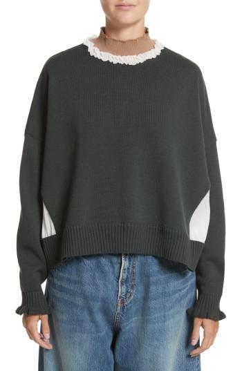 Women's Undercover Ruffled Mock Neck Sweater - Brown