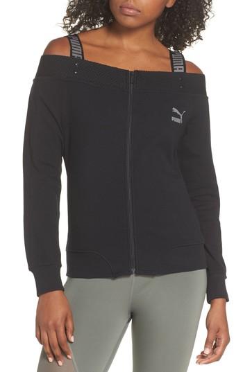 Women's Puma T7 Cold Shoulder Jacket - Black