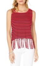 Women's Michael Stars Riviera Stripe Fringed Tank, Size - Red