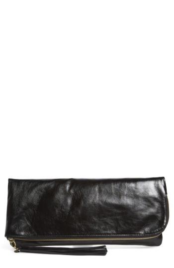 Hobo Raine Calfskin Leather Foldover Clutch - Black