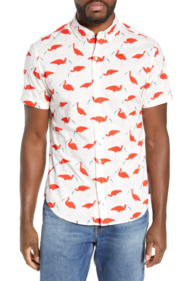 Men's Bonobos Riviera Slim Fit Ibis Print Sport Shirt R - White