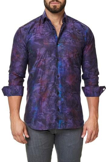 Men's Maceoo Trim Fit Print Sport Shirt (l) - Purple