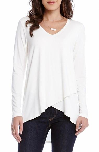 Women's Karen Kane Asymmetrical Hem Faux Wrap Top - White