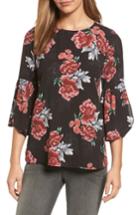 Petite Women's Bobeau Split Ruffle Sleeve Top P - Burgundy