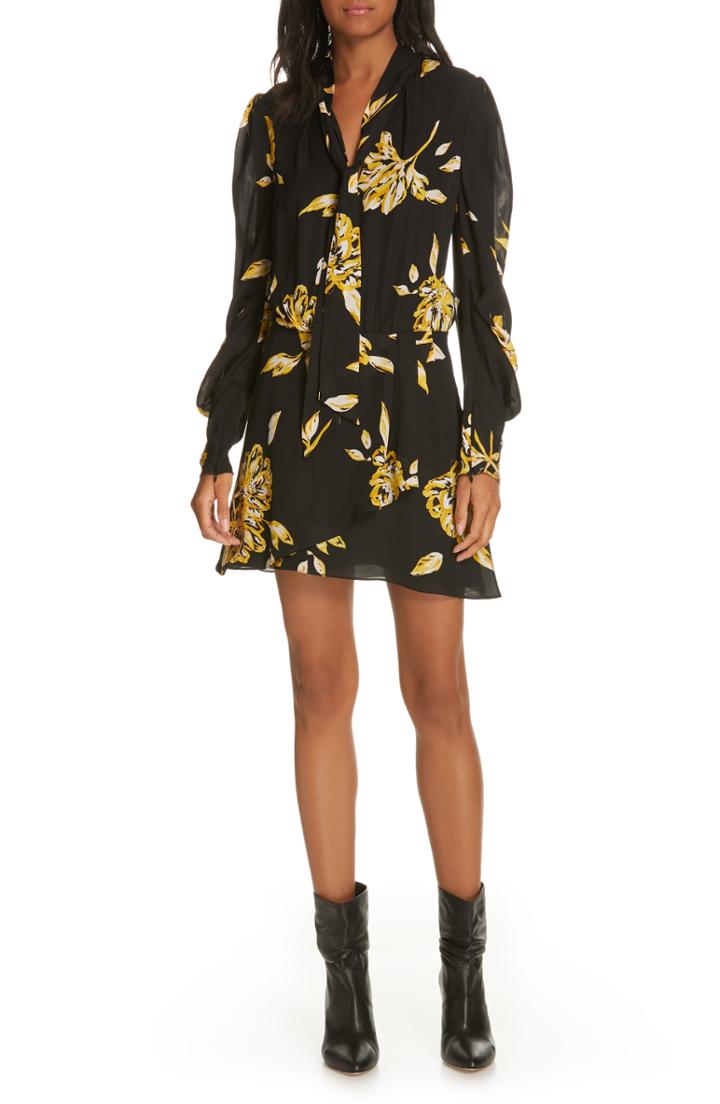 Women's Joie Gyan Floral Silk Dress - Black