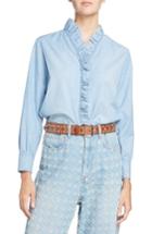 Women's Isabel Marant Etoile Lawendy Ruffle Chambray Top Us / 36 Fr - Blue