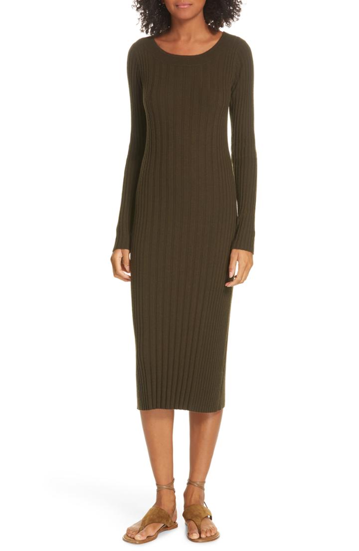 Women's Vince Mixed Rib Stitch Midi Sweater Dress - Green
